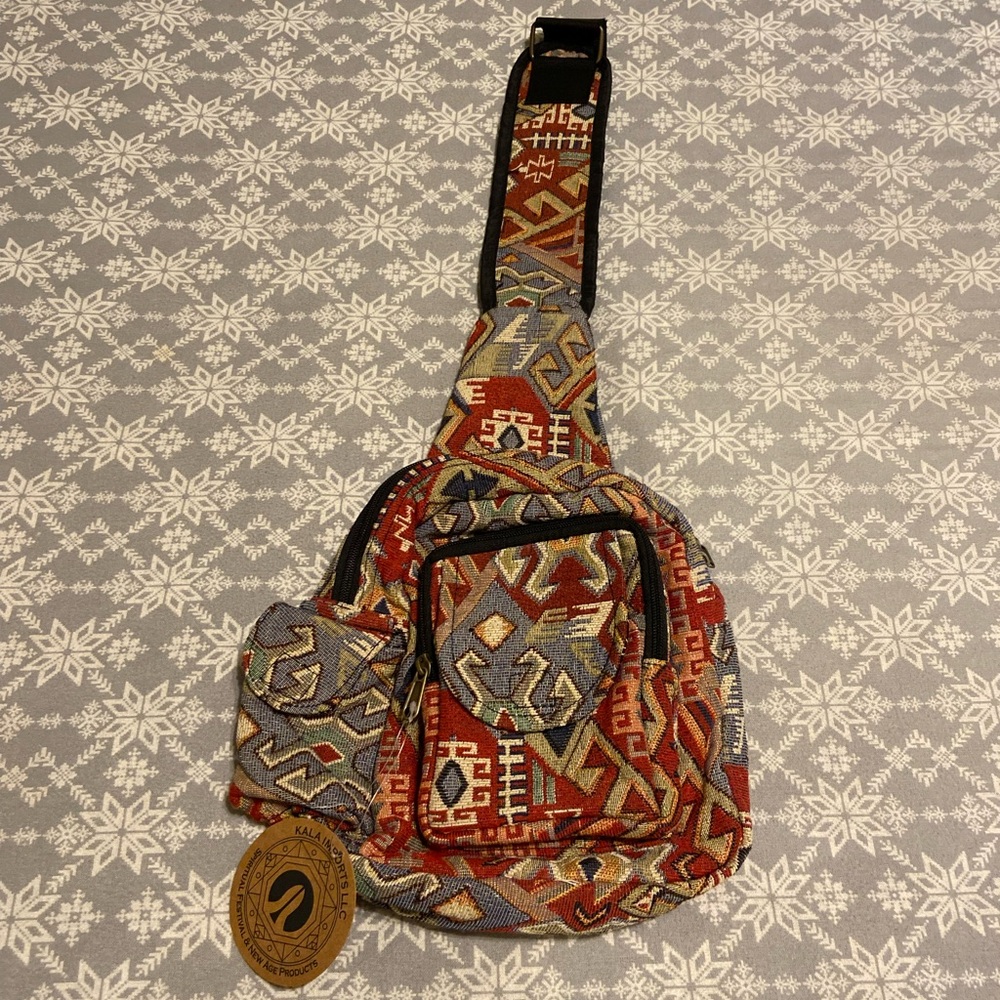 Kala Imports Boho Fabric Crossbody Bag Purse Multicolor Pockets Adjustable Strap